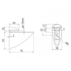 Крепление для стеклянной полки GIFF Пеликан L=70 H=60 хром (57692)